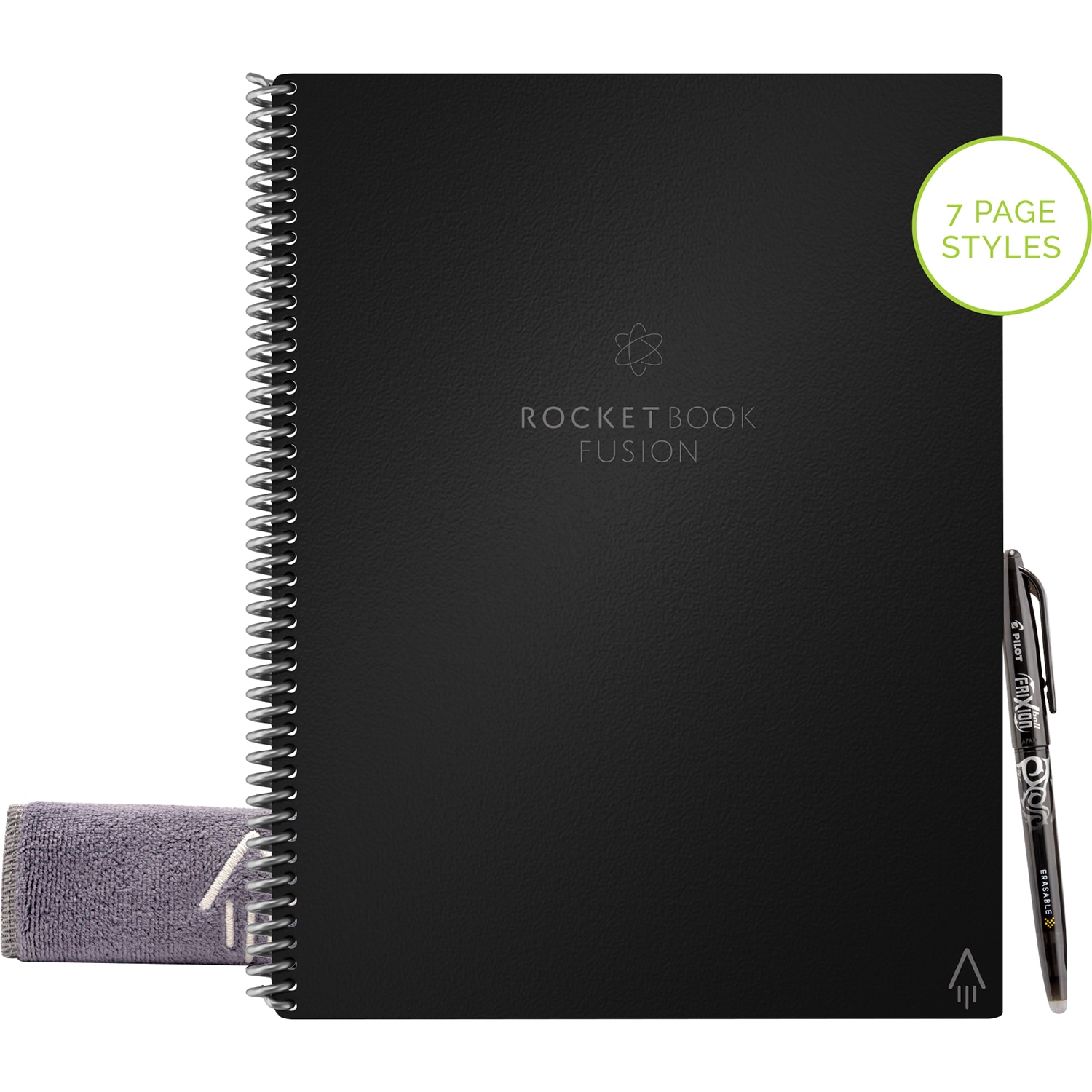 Rocketbook Fusion Wirebound Reusable Smart Notebook and Pilot Frixion Pen, 8.5 x 11in 21 Sheets, Infinity Black