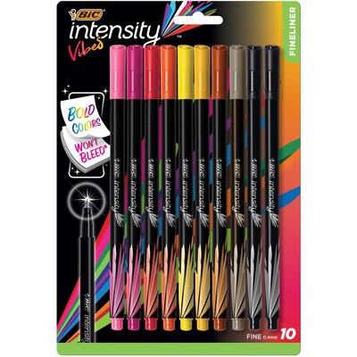 BIC Intensity Vibes Fineliner Marker Pen Fine Point (0.4mm) Assorted Colors 10 Count