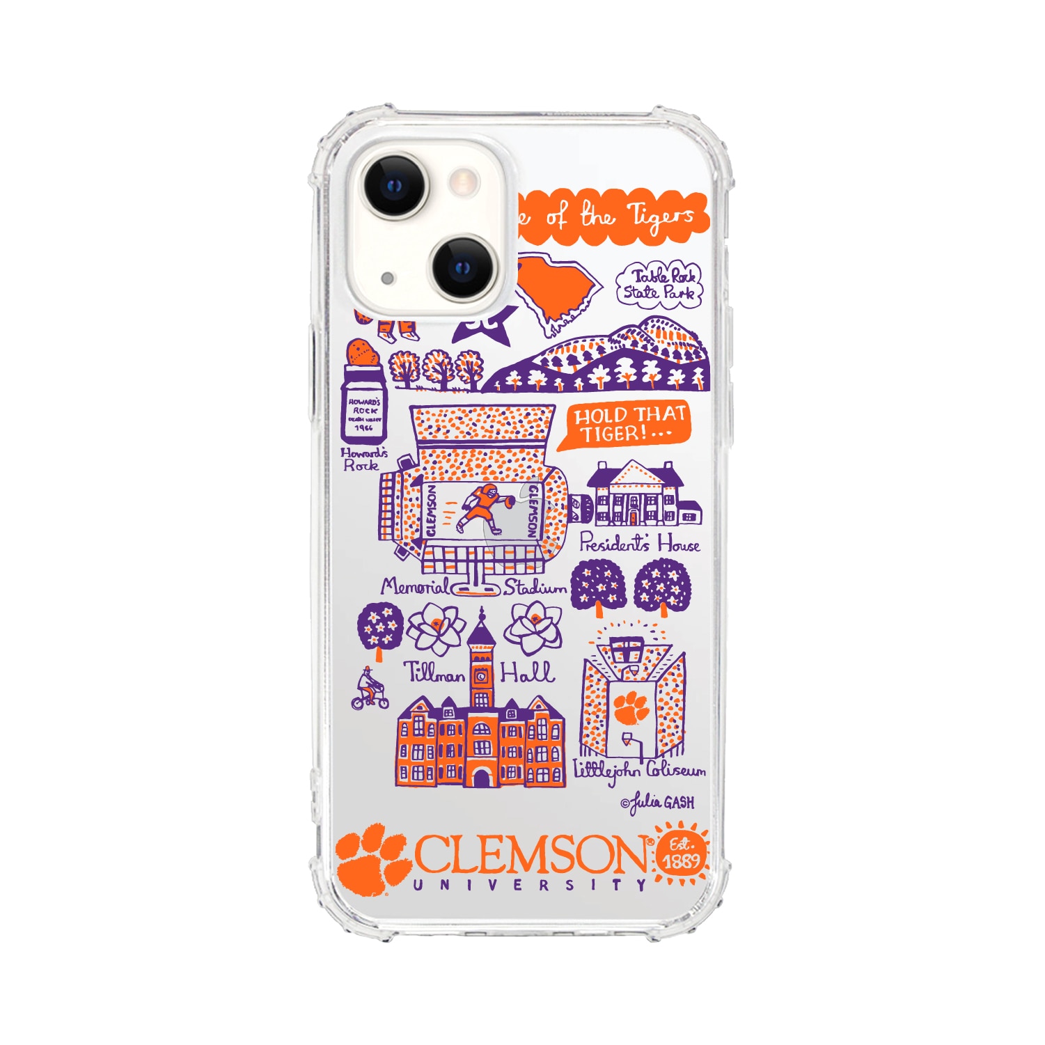 Clemson University- Clear Tough Edge Phone Case, Julia Gash - iPhone 15 Plus