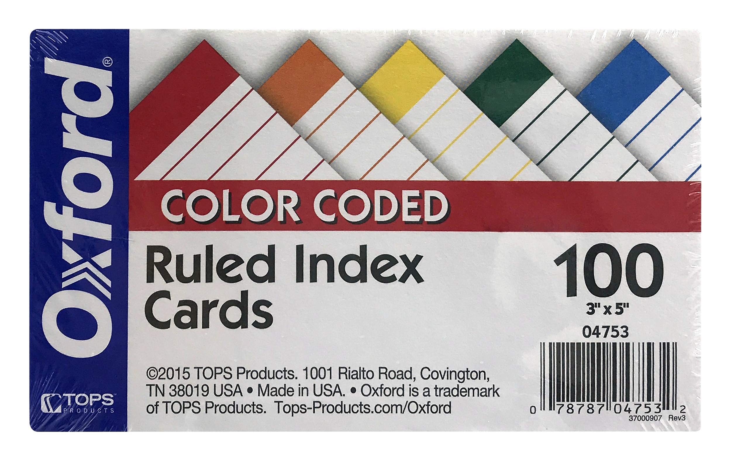 Oxford Color Coded Ruled Index Cards 3 X 5 Assorted Colors 100 Per Pack
