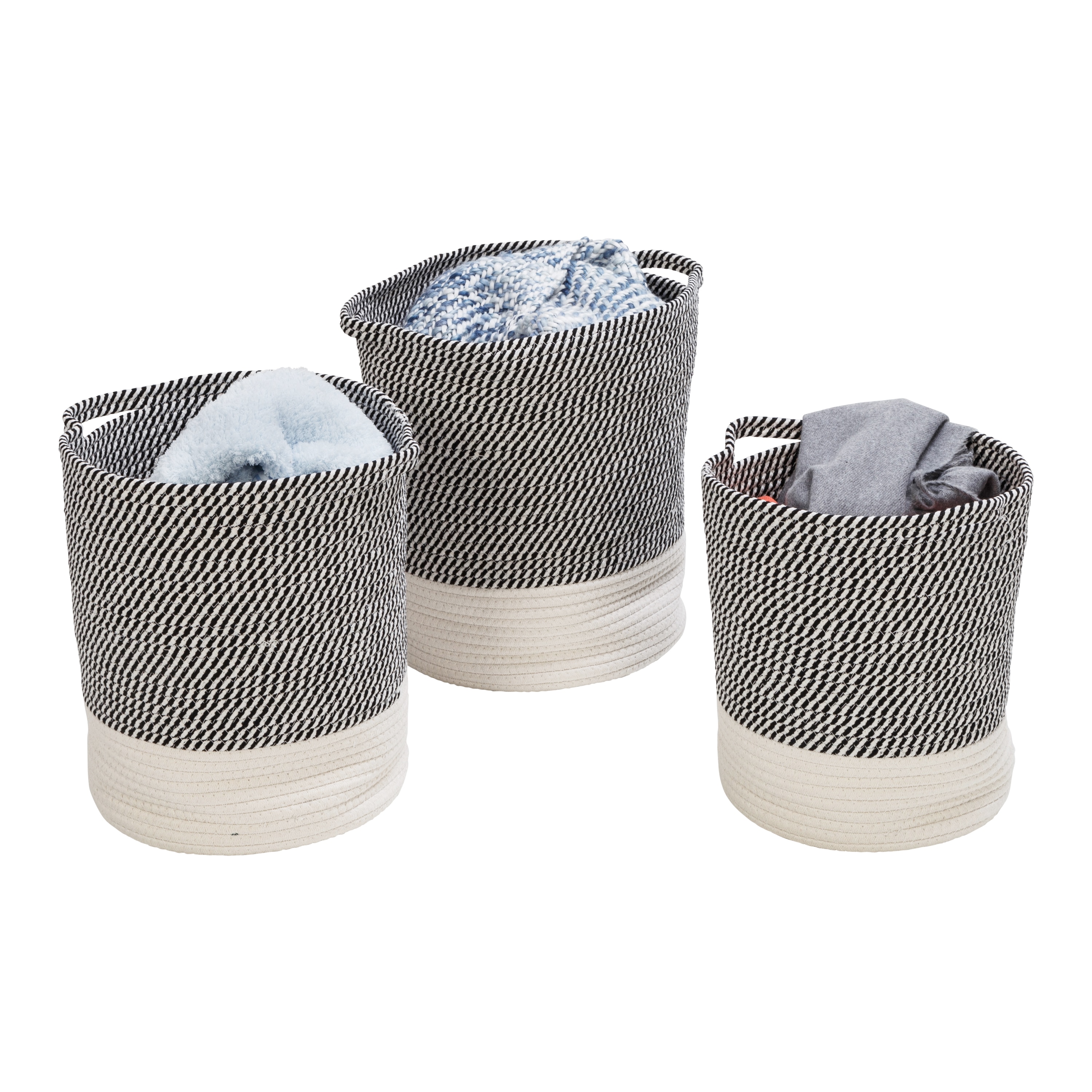 Set of 3 Gray/White Cotton Rope Baskets
