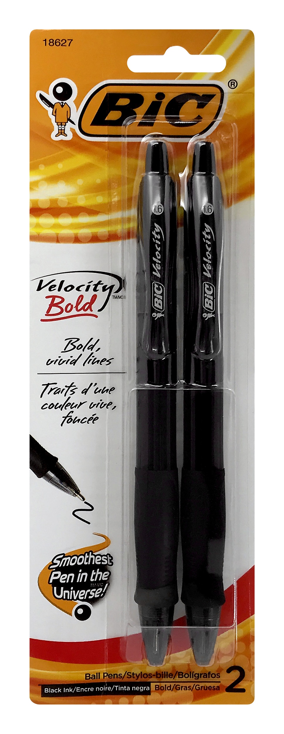 BIC Velocity Bold Retractable Ball Pen Bold Point (1.6mm) Black 2-Count 