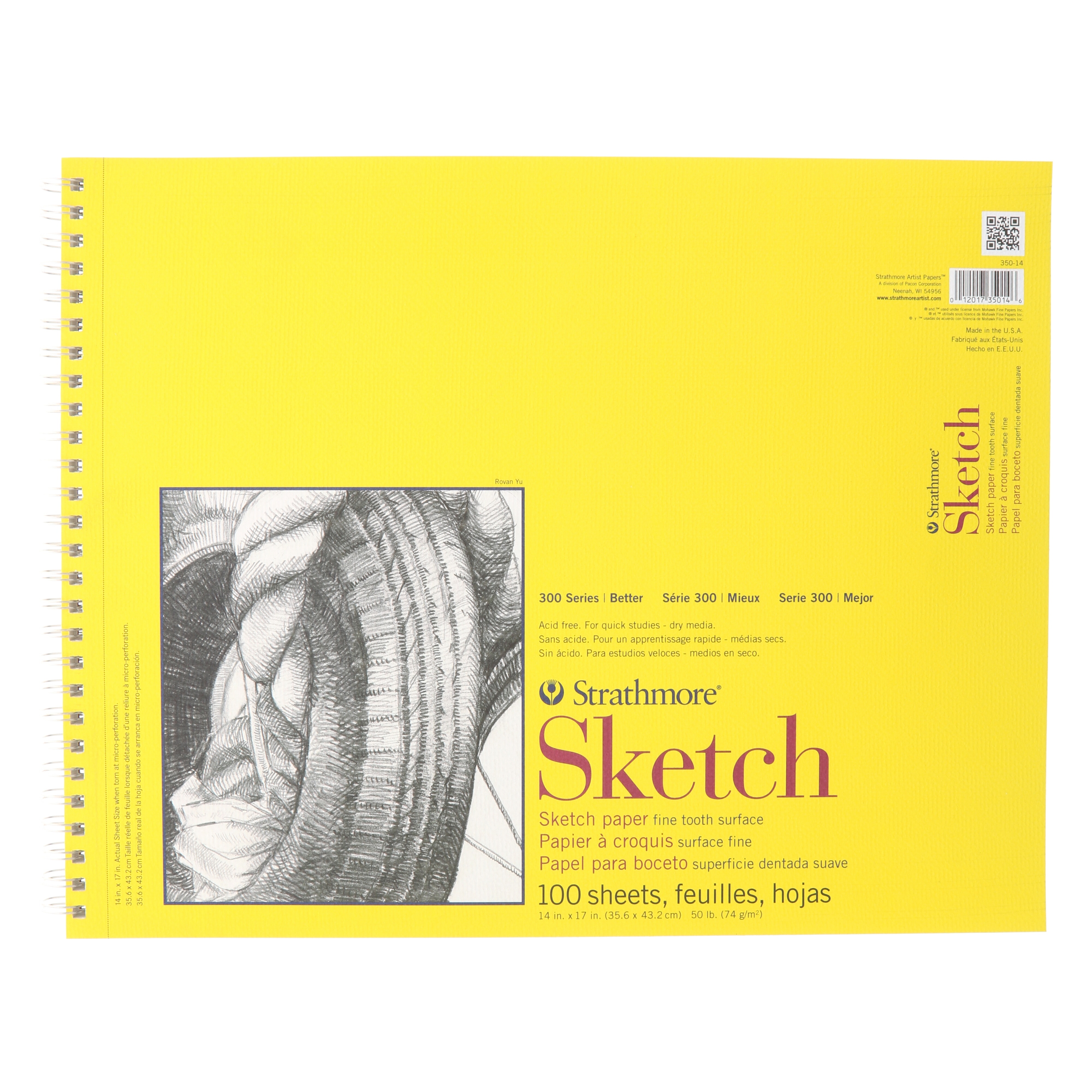 Strathmore 300 Series Wirebound Sketch Pad - 14" x 17" 50 lb 100 Sheets