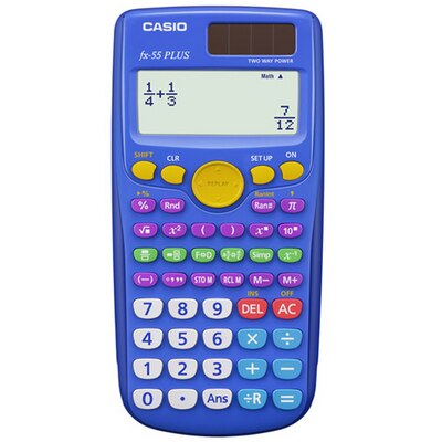 The FX-55 PLUS helps students learn elementary mathematics such as fraction, division with remainder and random numbers. True fraction display helps student understand the mathematics behind improper fractions, mixed fractions and simplification.