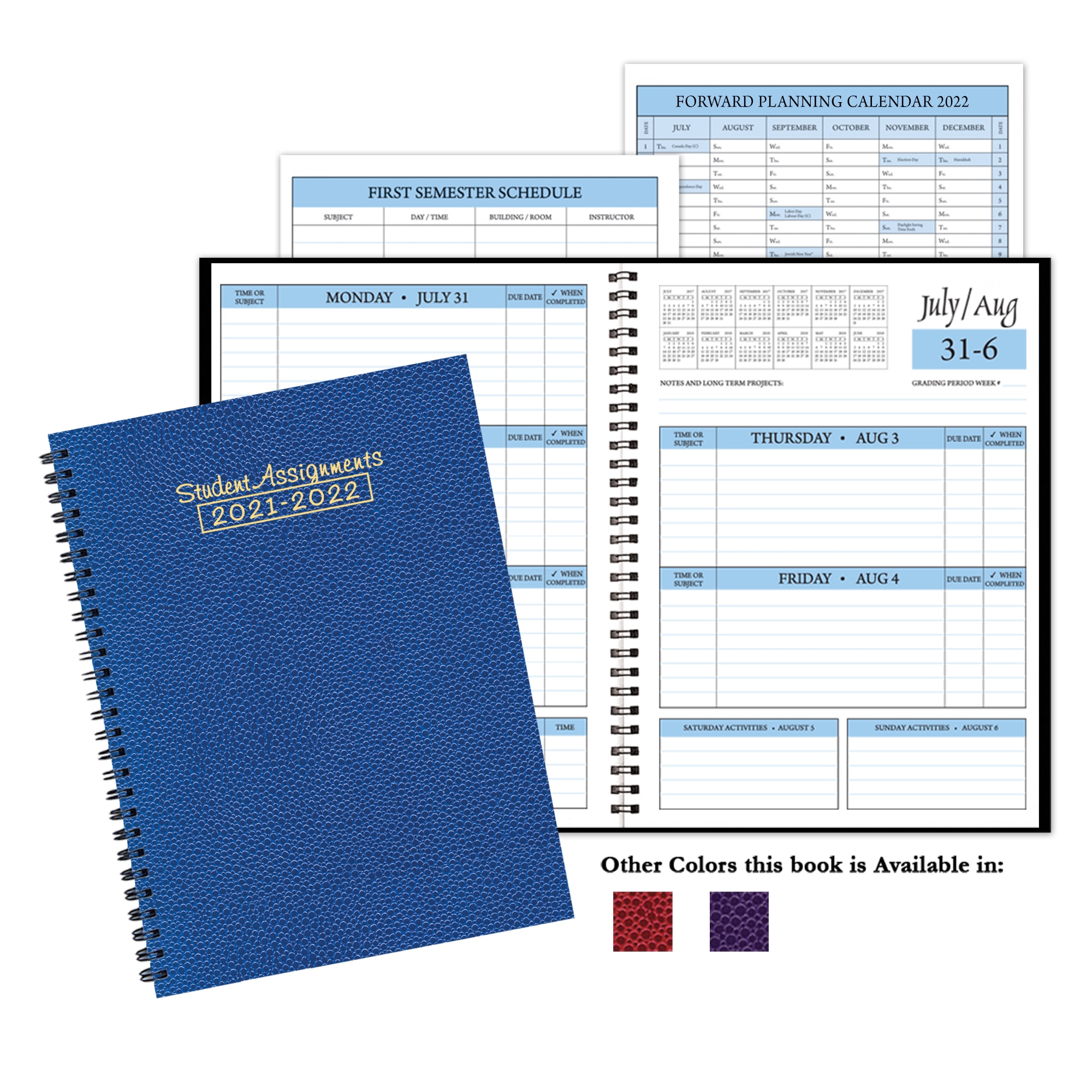 Academic Planner 21-22, Assorted Colors, 9.5 x7