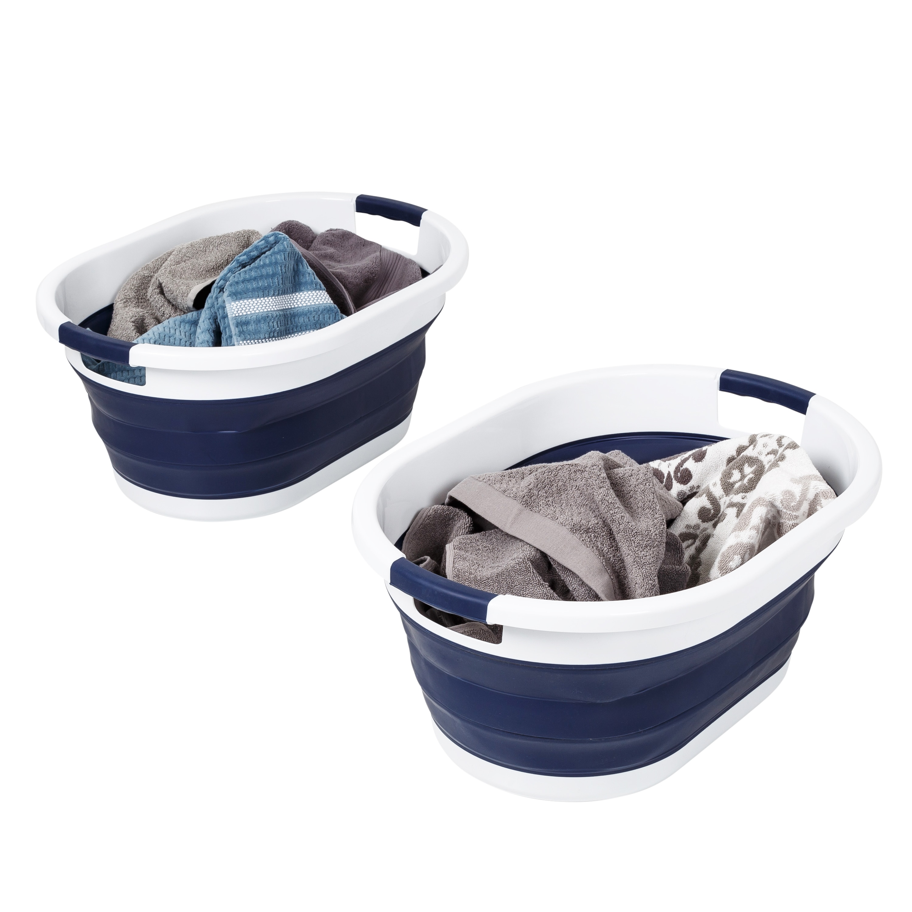 Set of 2 Collapsible Rubber Laundry Baskets With Handles