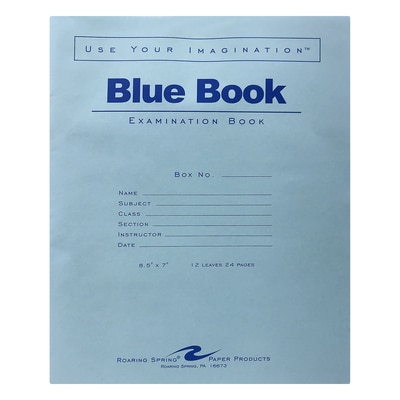 Roaring Spring Blue Exam Book 812 x 7 White 12 Sheets