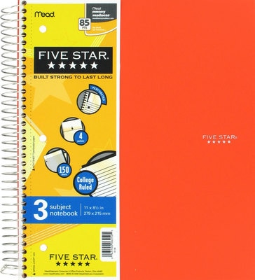 Five Star Trend Wirebound Notebook 3 Subject College Ruled 11 x 8 12 Assorted Colors