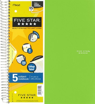 Five Star Trend Wirebound Notebook 5 Subject College Ruled 11 x 8 12 Assorted Colors