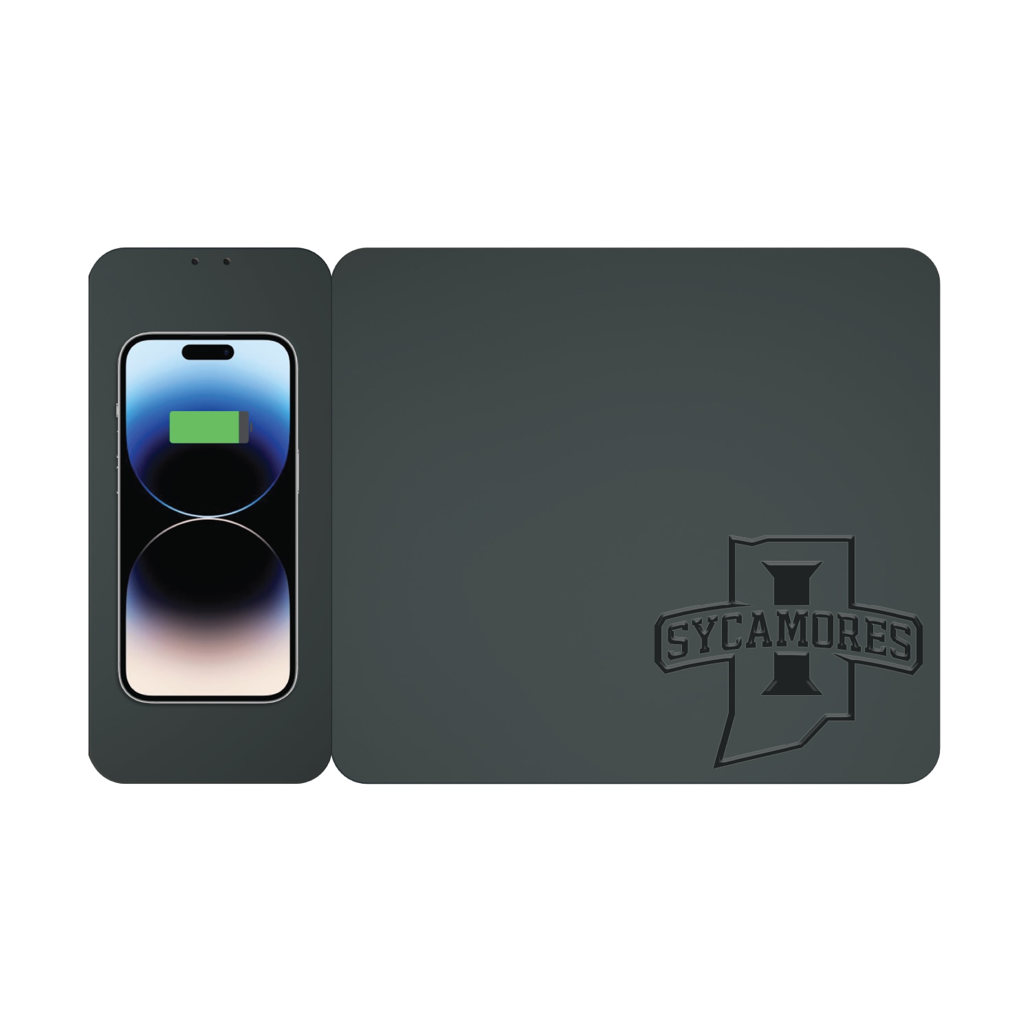 Indiana State University Leather Wireless Charging Mouse Pad, Black, Alumni V2