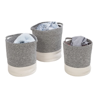 Set of 2 Gray/White Cotton Rope Baskets