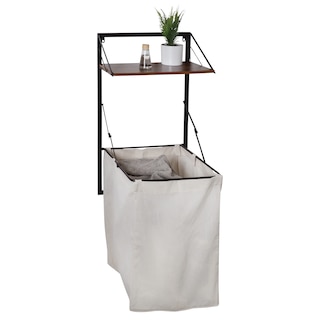 Collapsible Wall-Mounted Clothes Hamper with Canvas Laundry Bag and Wood Shelf
