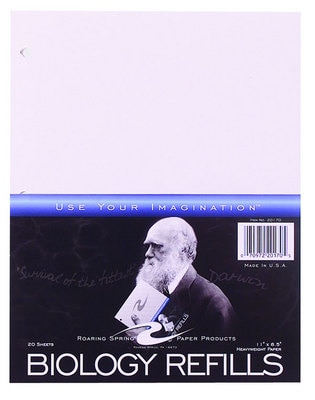 Biology Filler Paper, 11" x 8.5" 20 Sheets, White Index Stock