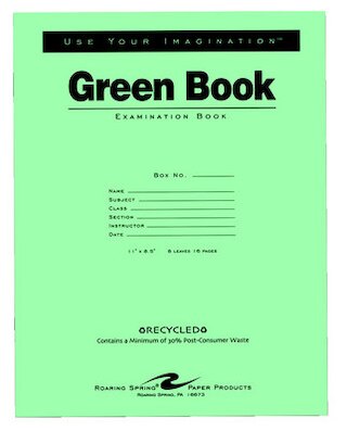 Roaring Spring Green Exam Book Wide Rule 11 x 8 12 8 Sheets