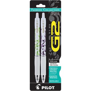 Pilot G2 Wht Barrel Fash Fine 2pk