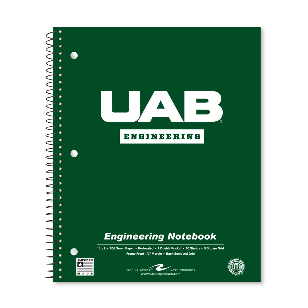 School Spirit Engineering Notebook, Green Tint 20# Paper with 1 Double Pocket