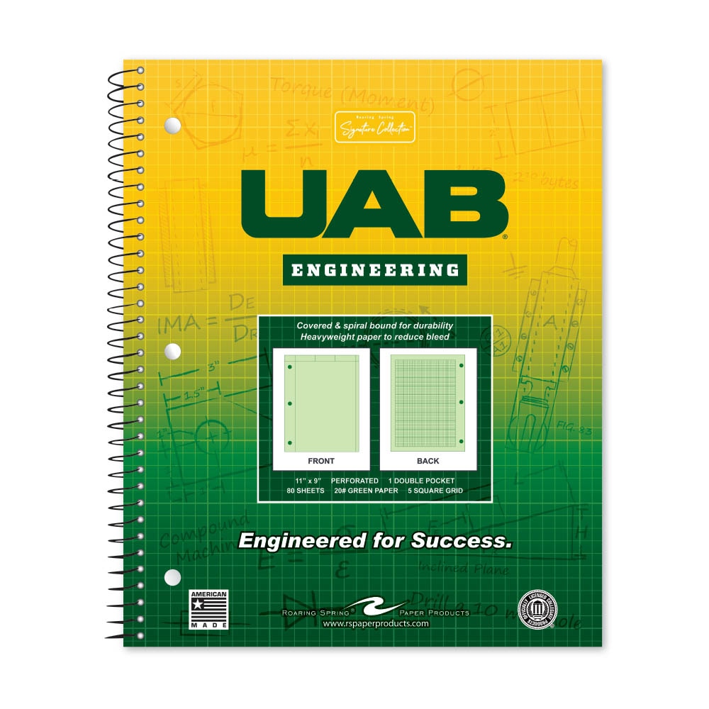 School Spirit Engineering Notebook, Green Tint 20# Paper with 1 Double Pocket