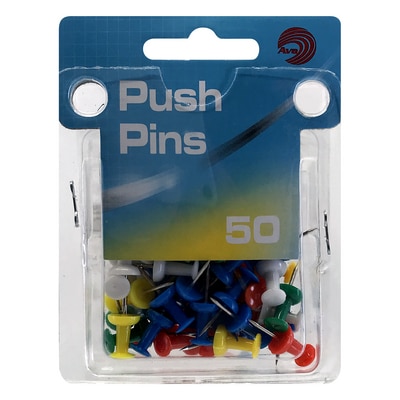 A&W Push Pins Assorted Colors 50 Count