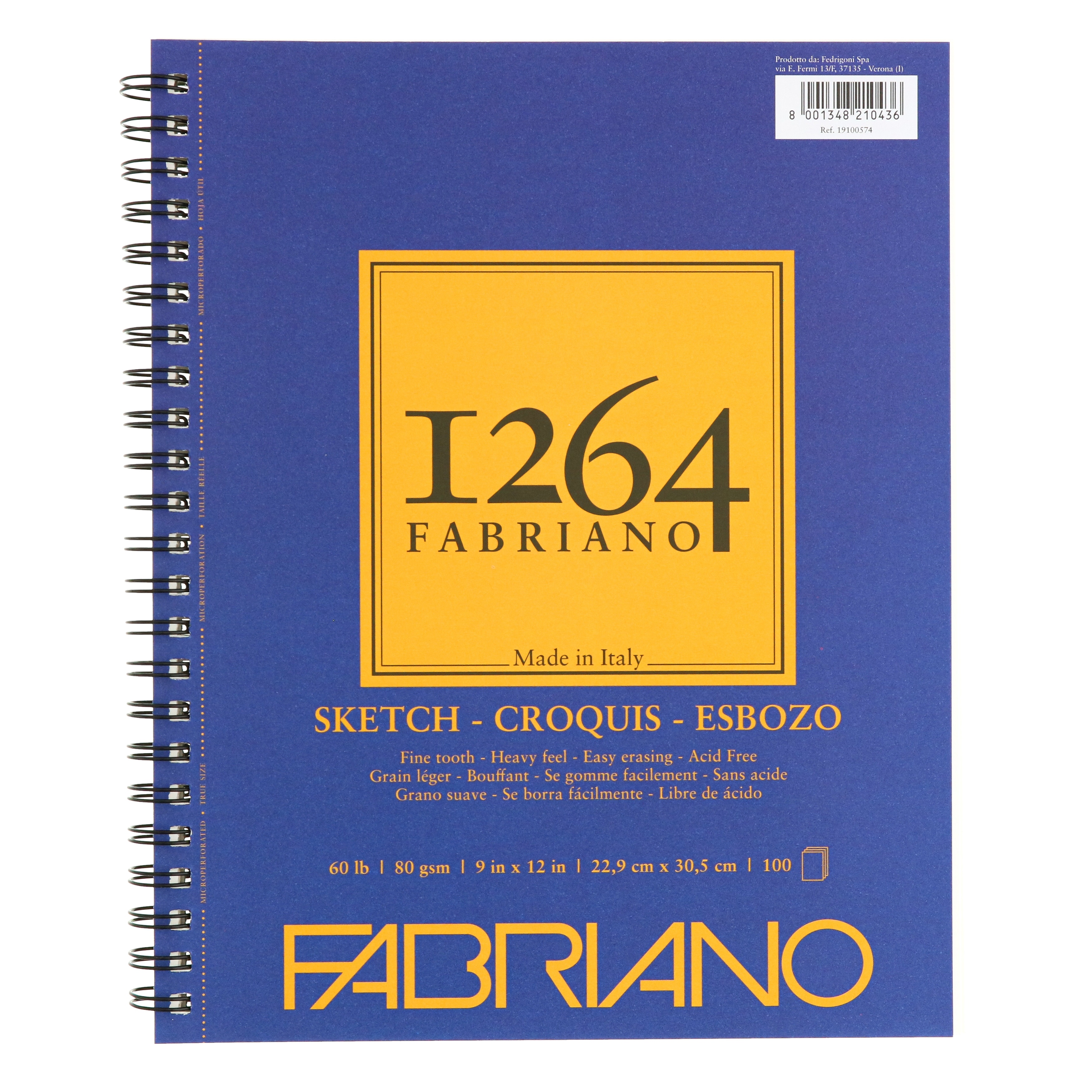 Fabriano 1264 Sketch Spiral bound Pad 9"x12"