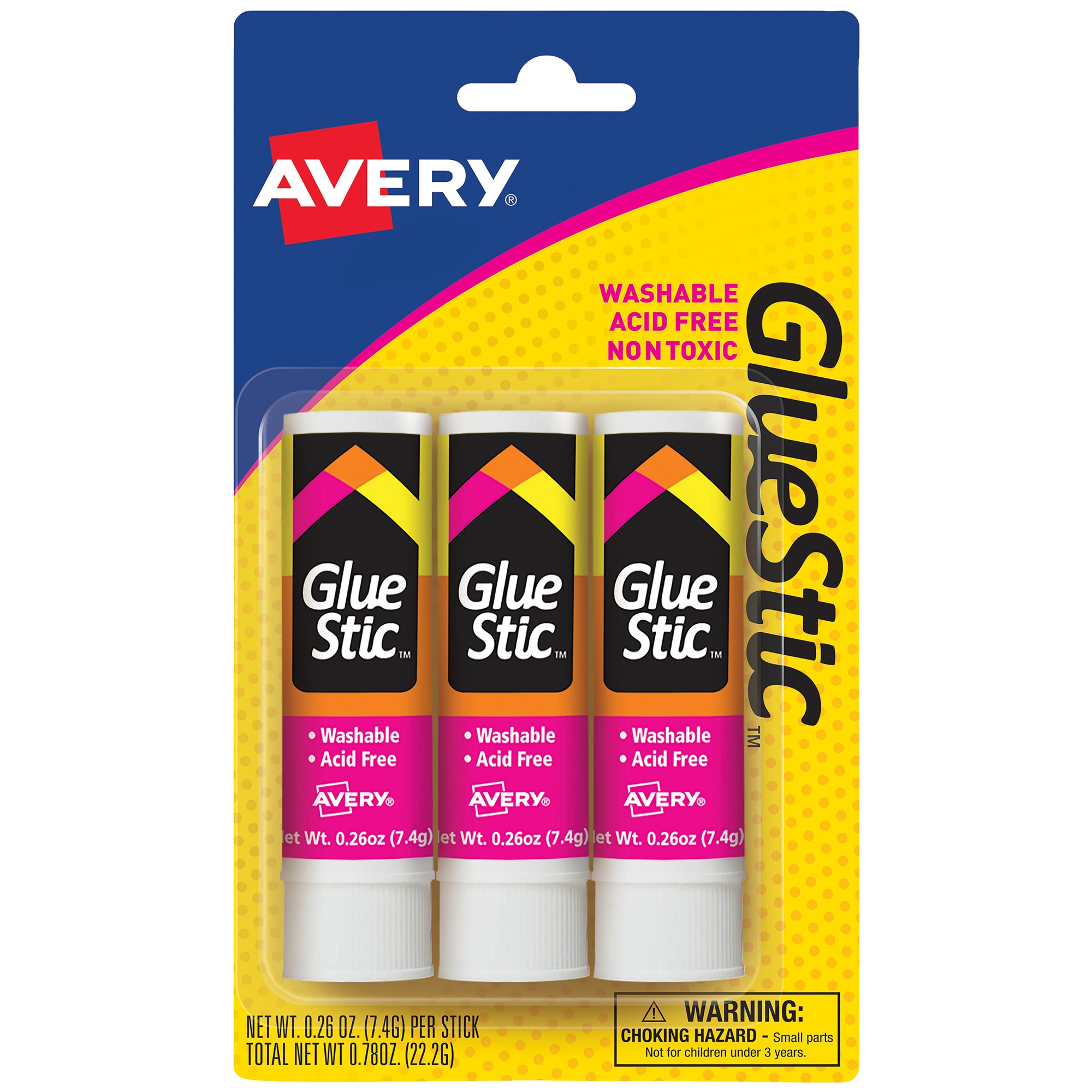 Avery Glue Stic White, 0.26oz, 3ct
