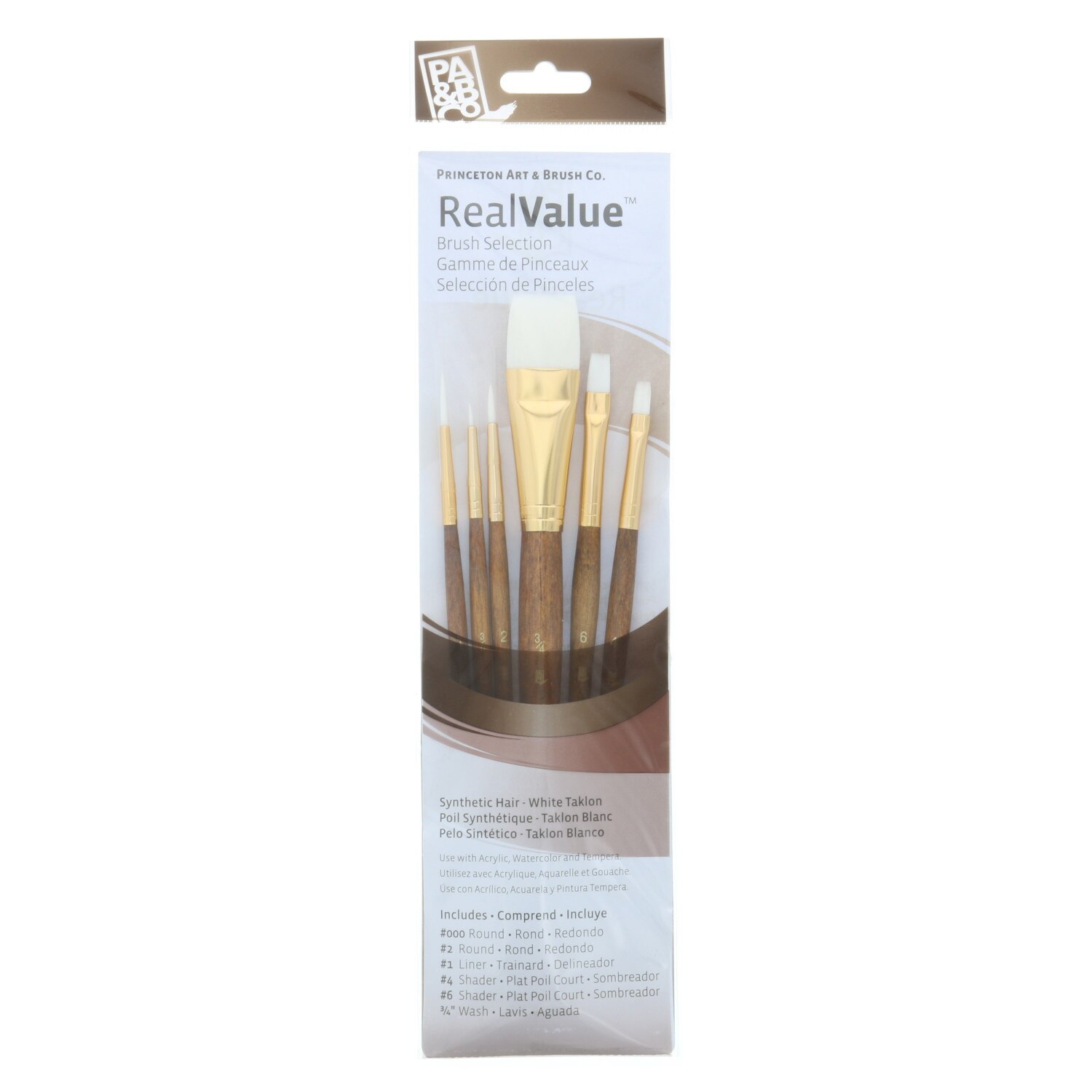 Princeton Real Value Brush Set - 9140 White Taklon Short Handle Set of 6