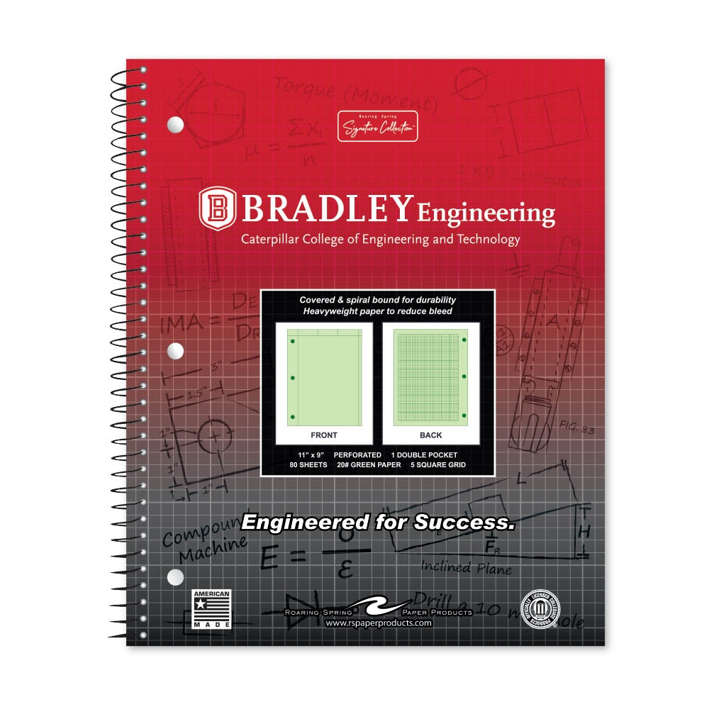 School Spirit Engineering Notebook, Green Tint 20# Paper with 1 Double Pocket