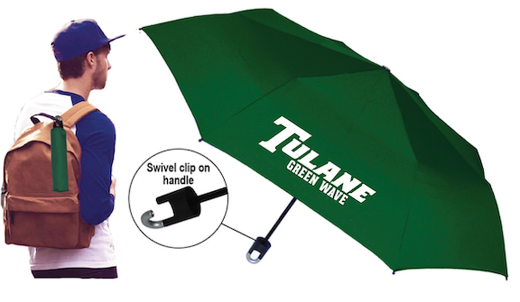 Tulane Green Wave Super Pocket Mini Umbrella with Custom Packaging 42" Coverage