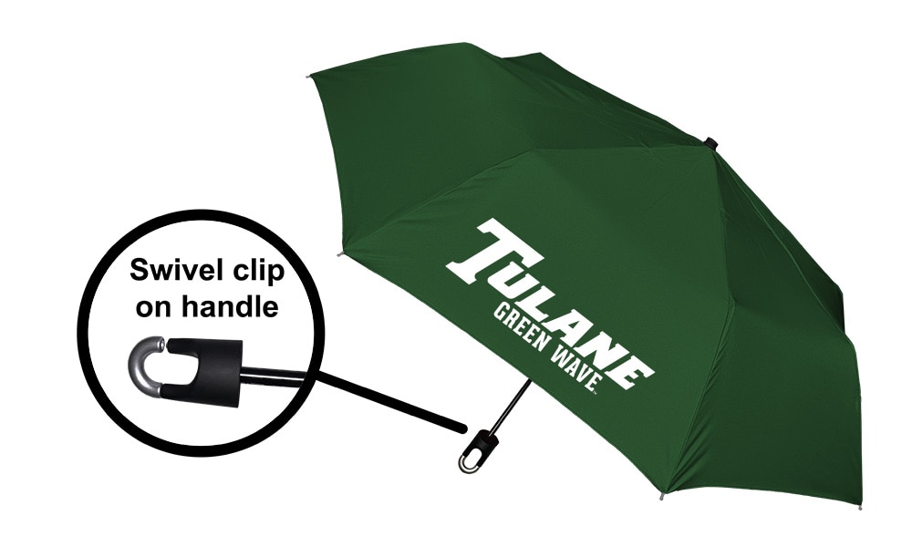 Tulane Green Wave "Storm Clip" Mini Folding Emblematic Solid Umbrella 42" Coverage
