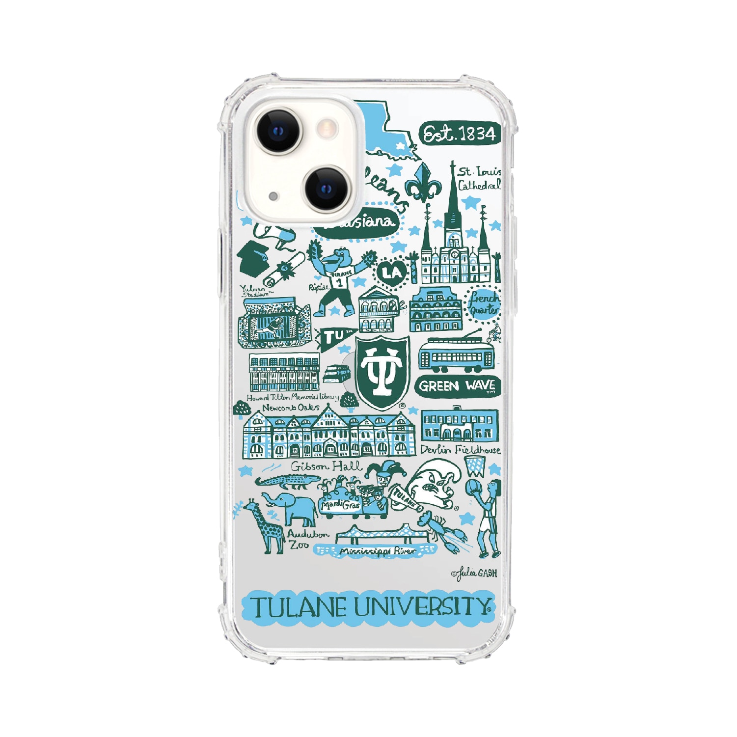 Tulane University- Clear Tough Edge Phone Case, Julia Gash - iPhone 15 Plus