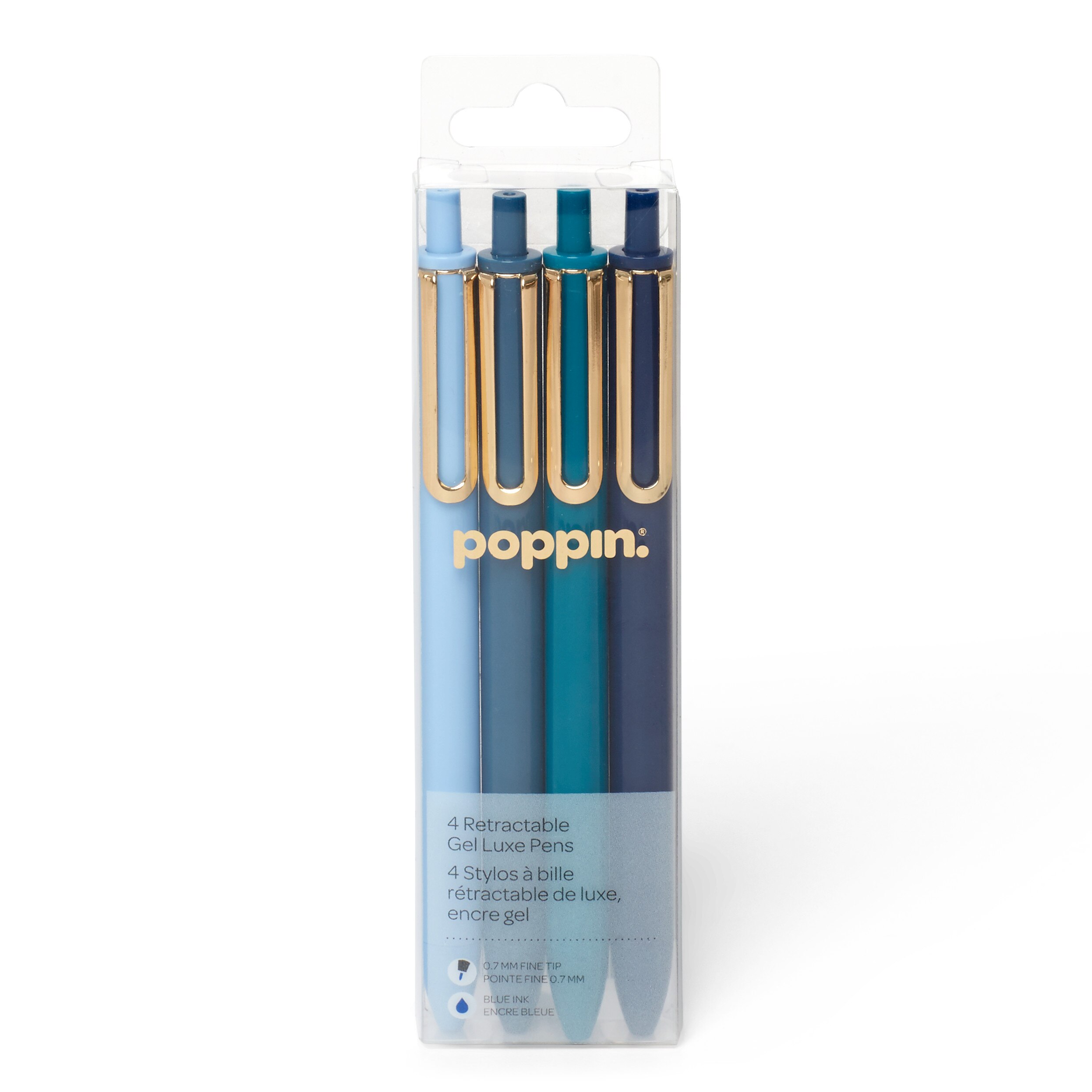 Poppin Assorted Blues Retractable Gel Luxe Pens Set of 4