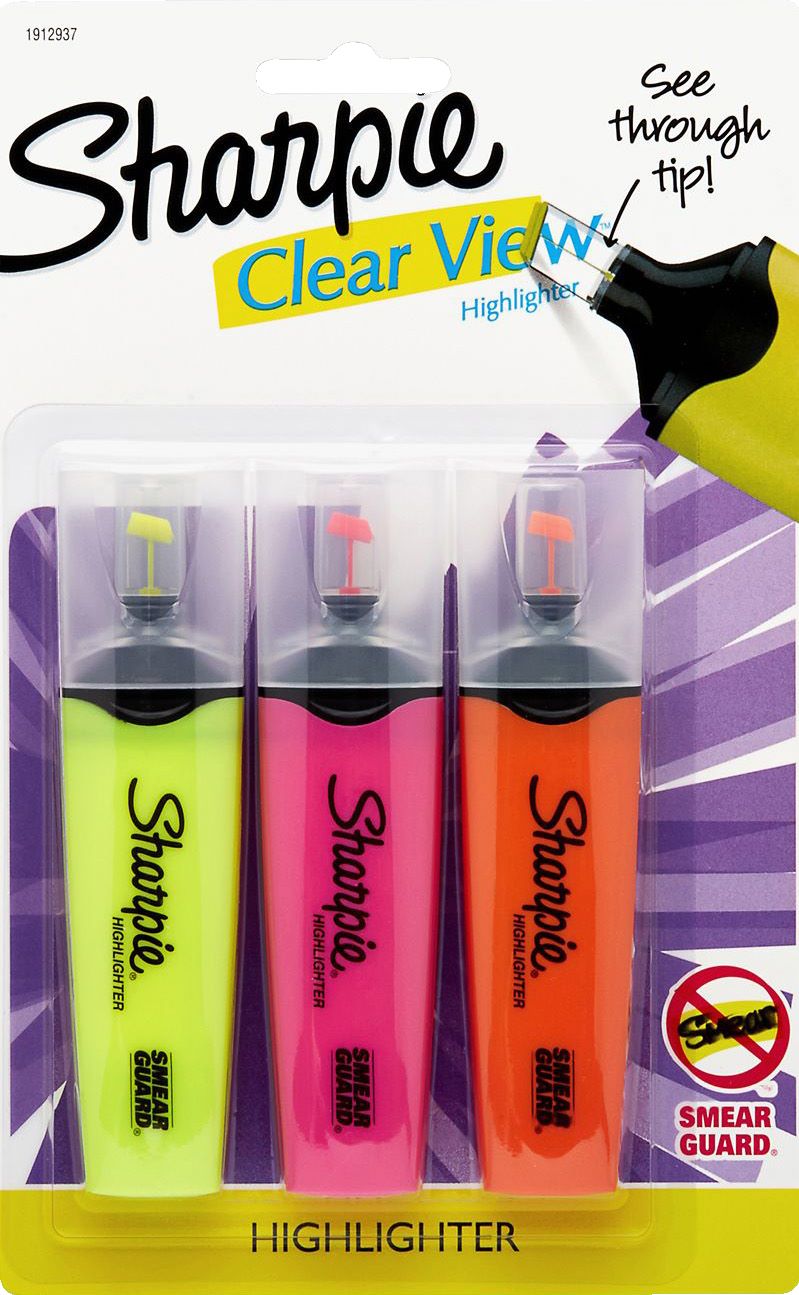 Sharpie Clear View Highlighters Chisel Tip Assorted Colors 3Pack