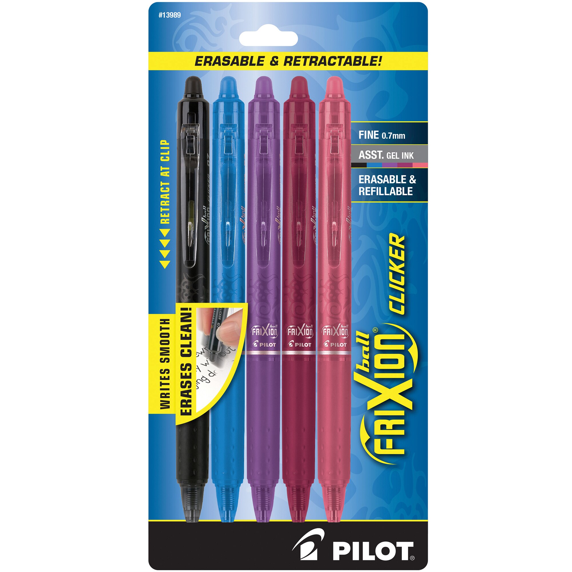 Pilot FriXion Clicker Erasable Gel Ink Pen Fine Point (0.7mm) Assorted Colors 5 Count