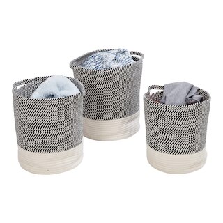 Set of 2 Gray/White Cotton Rope Baskets
