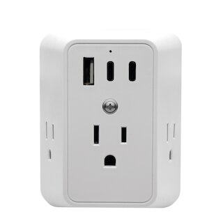3 AC Outlets + 1 USB-A + 2 USB-C Output Ports SLIM MULTIPORT CHARGING STATION-- Bult in Surge Protection- ETL Certified- White