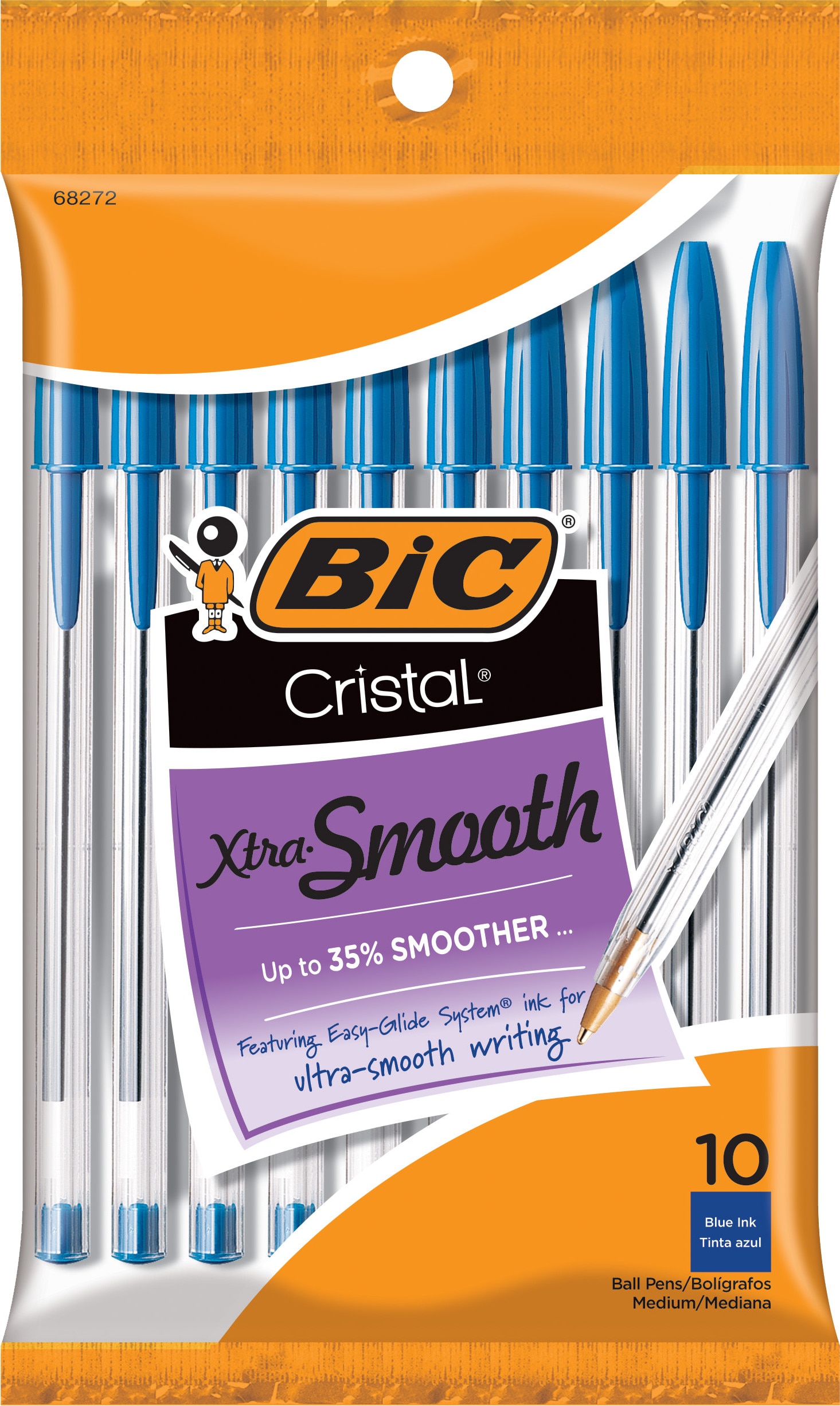 BICCristal Xtra Smooth Ball Pen Medium Point 1.0mm Blue Ink 10 Count