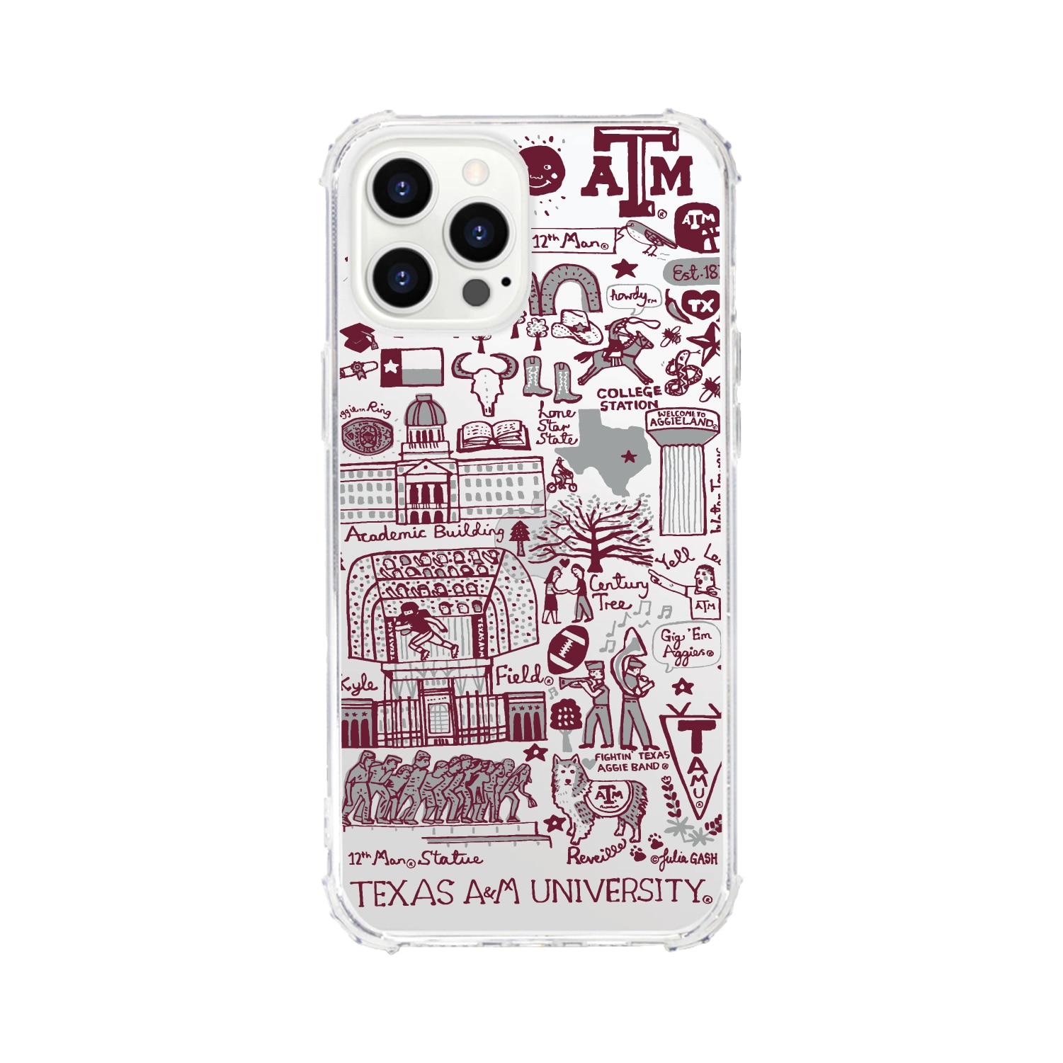 Texas A&M University- Clear Tough Edge Phone Case, Julia Gash - iPhone 15