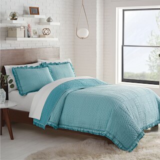 Lemon Tree Celeste Geo With Ruffle King Quilt Set