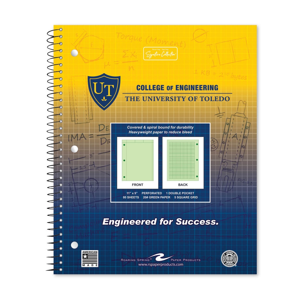 School Spirit Engineering Notebook, Green Tint 20# Paper with 1 Double Pocket