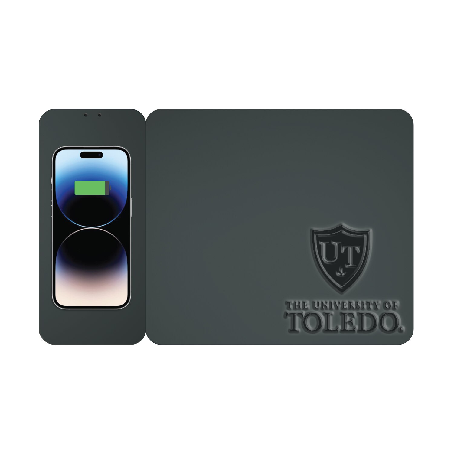 University of Toledo Leather Wireless Charging Mouse Pad, Black, Alumni V2