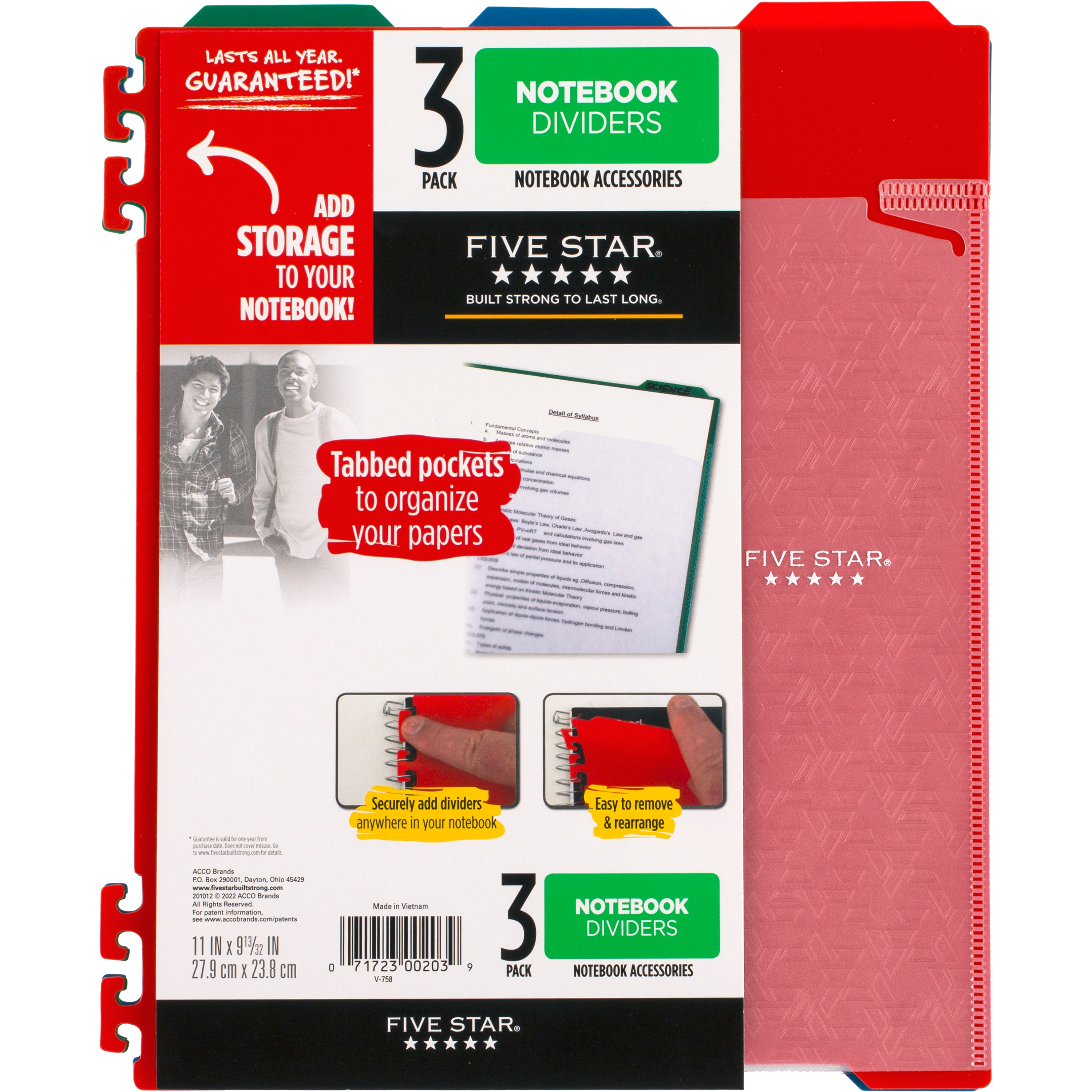 Five Star Notebook Pocket Dividers 3 Pack