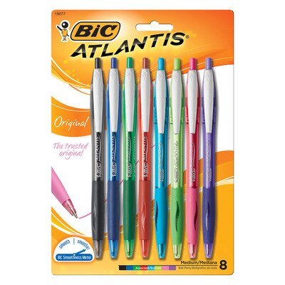 BIC Atlantis Original Retractable Ball Pen Medium Point 1.00mm Assorted Colors 8Pack