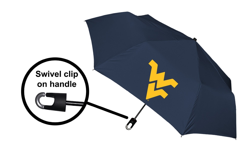 West Virginia Mountaineers "Storm Clip" Mini Folding Emblematic Solid Umbrella 42" Coverage