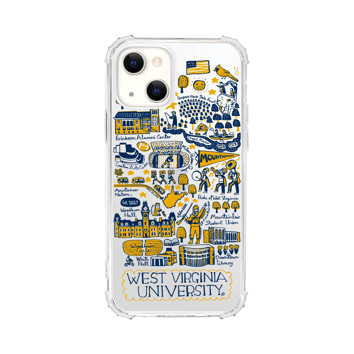 West Virginia University- Clear Tough Edge Phone Case, Julia Gash - iPhone 15 Plus