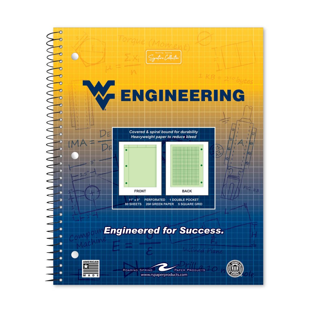 School Spirit Engineering Notebook, Green Tint 20# Paper with 1 Double Pocket