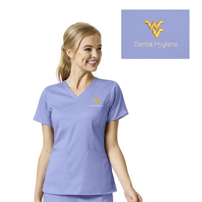 West Virginia Custom Decorated WonderWink PRO Medicine Women's 4 Pocket V-Neck Scrub Top, 6319WVU3