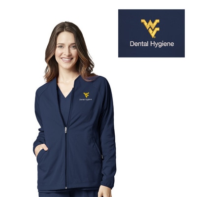 West Virginia Custom Decorated WonderWink KNT Medicine Women's Fleece Scrub Jacket, 8209WVU3