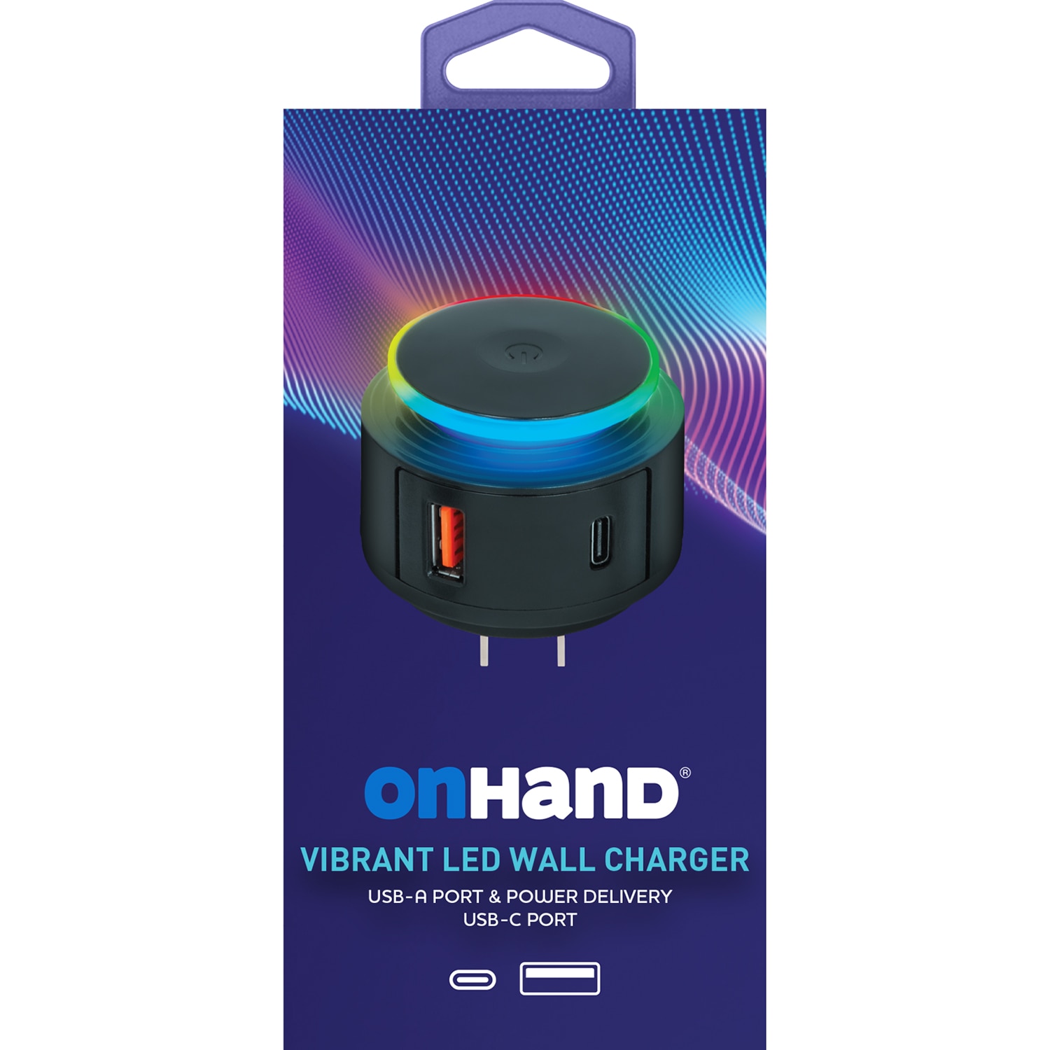 OnHand Vibrant LED Wall Charger USB-A/USB-C 20W Black