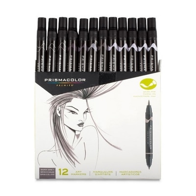 Prismacolor Premier Double-Ended Art Marker Set, Chisel-Fine, 12-Colors, Warm Grays