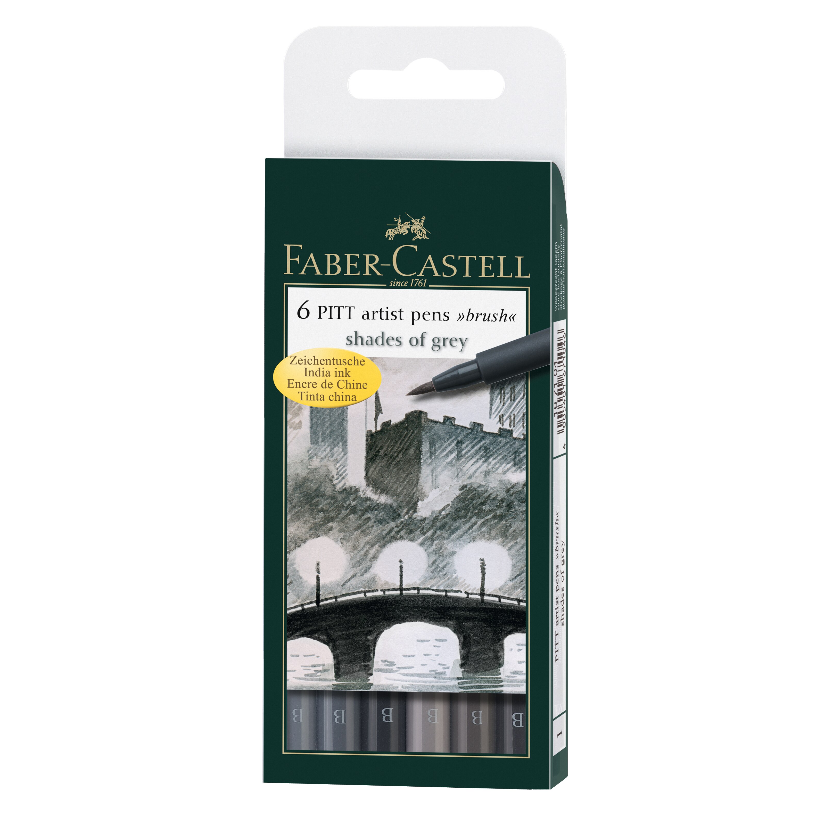 Faber-Castell PITT Artist Brush Pen Set, 6-Color Shades of Gray Set