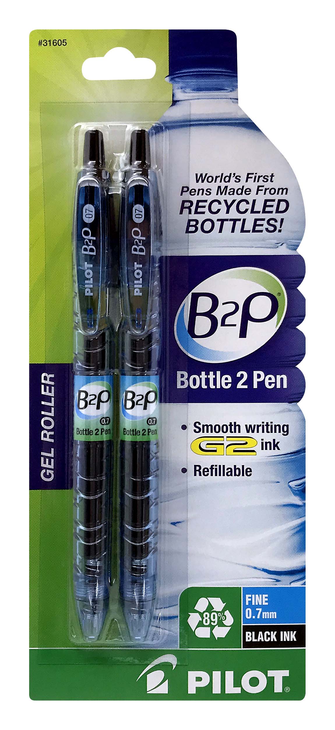 PILOT B2P Bottle 2 Pen Recycled Gel Pen, 5pk